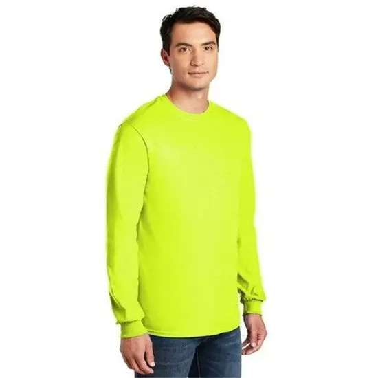 Gildan Heavy 100% Cotton Crewneck Long Sleeve T-Shirt Safety Orange {7}