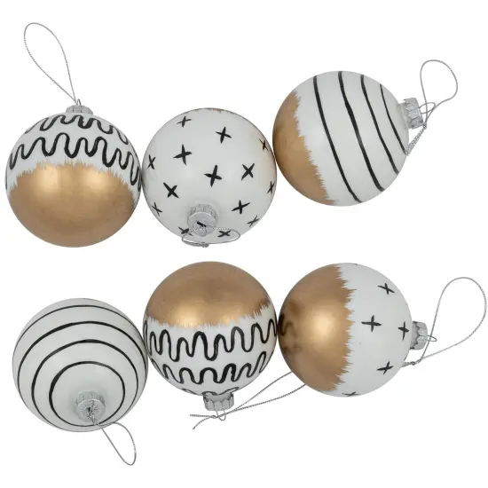 Northlight Abstract Glass Ball Christmas Ornaments - 3" (80mm) - White and Black - 6ct {7}