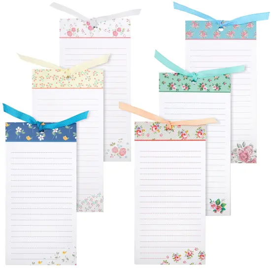 6-Pack Magnetic Notepads for Refrigerator - Floral Shopping List, To-Do, Memo, Scratch Pads (4x8 In, 60 Sheets Each) White {1}