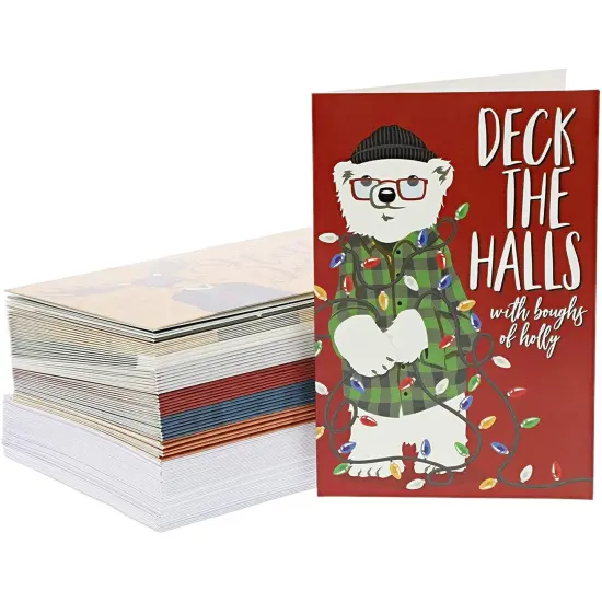 Pipilo Press 48 Pack Cute Woodland Animal Christmas Cards with Envelopes 4x6 inch, 6 Merry Xmas Themed Designs, Festive Xmas Note Cards to Write Personalized Holiday Greetings for Loved Ones Multicolor {6}