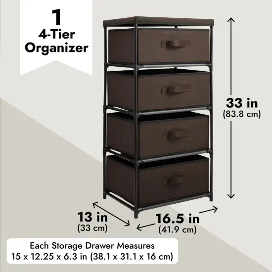 4-Tier Tall Closet Dresser with Drawers - Clothes Organizer and Small Fabric Storage for Bedroom (Dark Brown) {5}