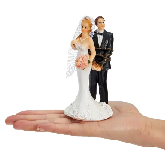 Funny Wedding Cake Topper, Bride Tied Up Groom Couple Figurine Decorations (2.6 x 4.6 x 2.3 In) Multicolor {4}