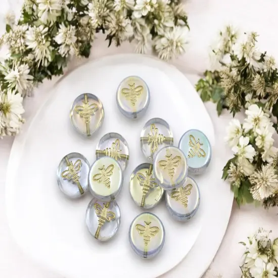 *12* 12mm Gold Washed Crystal AB Bee Coin Beads {1}