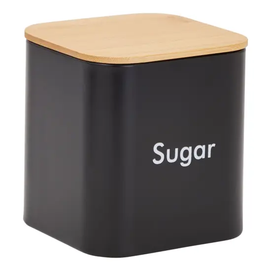 Coffee Tea Sugar Container Set - Black Iron Kitchen Canister Set with Bamboo Lids (3 Pieces, 48 oz) {7}
