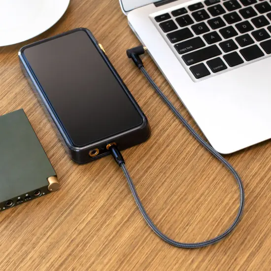 3.5mm Audio Cable, 90 Deg MM, TRRS 2CH Mic, Nylon Braid Jacket, 1.5 Feet Black {2}