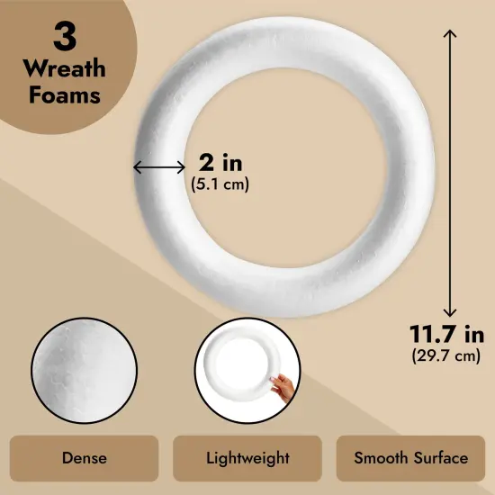 3 Pack Foam Wreath Forms, 12 Inch Round Foam Rings for Crafts, DIY Projects, Holiday Decor White {4}
