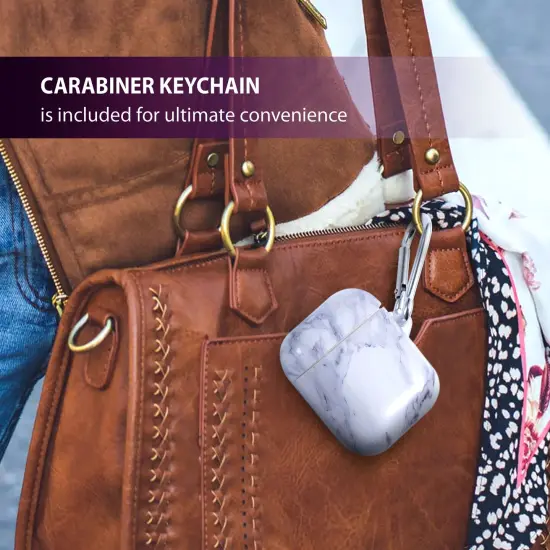 Marble Case for Airpods 2 & 1, Glossy Soft TPU Protective Smooth Cover with Portable Keychain, Supports Wireless Charging, Shockproof & Anti-Scratch, Shinny White Marble by Insten {6}