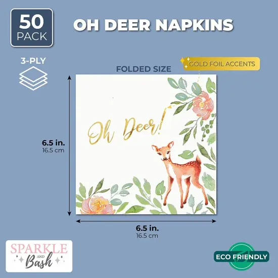 Oh Deer Baby Shower Decorations, White Paper Napkins (6.5 In, 50 Pack) {2}