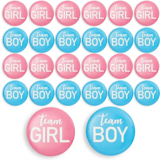 24 Pack Gender Reveal Pins for Party Supplies, Blue and Pink Team Boy Team Girl Buttons (2.25 In) {1}