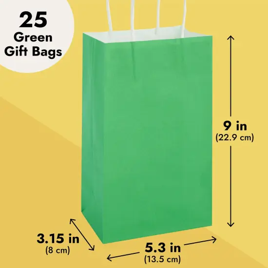 25-Pack Green Gift Bags with Handles - Small Paper Treat Bags for Birthday, Wedding, Retail (5.3x3.2x9 In) {3}