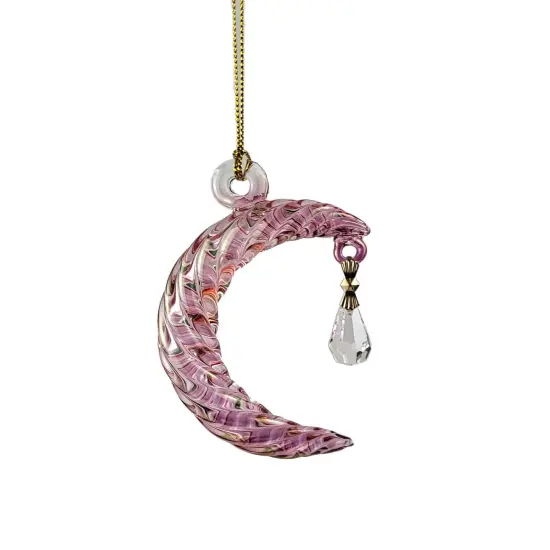 Small Crescent Moon Glass Ornament - Pink {1}