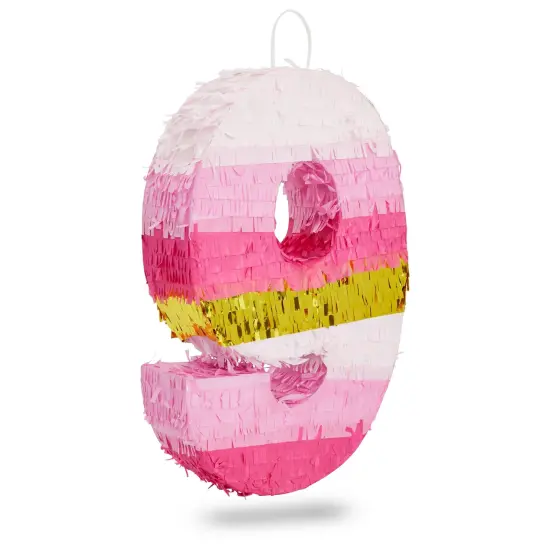BLUE PANDA Number 9 Pinata, Pink and Gold for Kids Ages 3&ndash;14 Birthday Party Decorations, Fiesta, Anniversary Celebration, Small (16.5 x 11 x 3 In) {1}