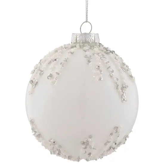 Northlight Sequin Beaded Christmas Glass Ball Ornament - 4" - White {5}
