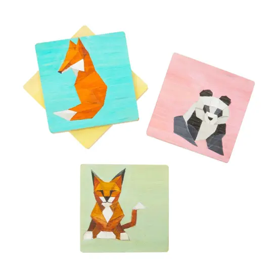 Unfinished Wood Coaster Set with Holder and Foam Dots (10 Pieces) Brown {3}