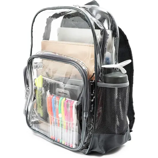 Clear Backpack Stadium Approved, See Through Bag for Sports, Concert & Festival Events, Gray Trim, 17.5 x 12.5 x 6 in Grey {3}