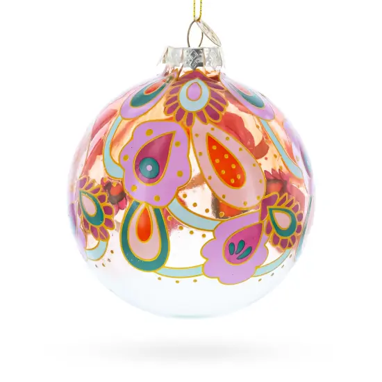 Bohemian Paisley Design Floral Glass Ball Christmas Ornament {3}