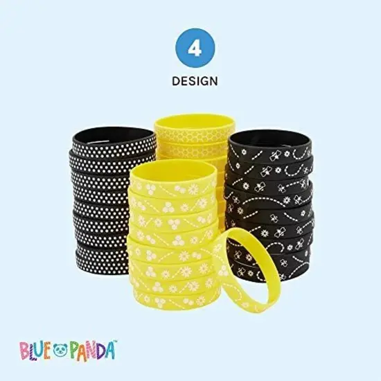 36 Pcs Bee Baby Shower Wristbands Wrist Bands Silicone Rubber Bracelets Party Favors, Black, Yellow {3}
