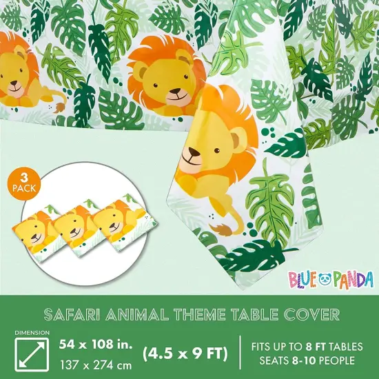 Plastic Lion Tablecloth for Safari Birthday Party Decorations (54 x 108 in, 3 Pack) Green {2}