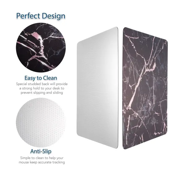 Insten Marble Laptop Computer Mouse Pad Mat High Quality Ultra Thin Reflective Non Slip- Black/Rose Gold {6}
