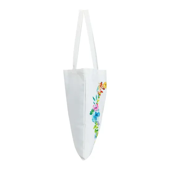 Set of 2 Reusable Monogram Letter U Personalized Canvas Tote Bags for Women, Floral Design (29 Inches) White {7}