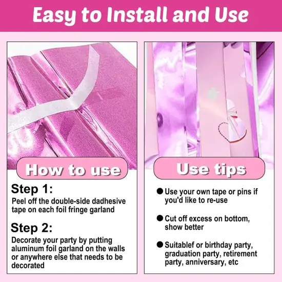 6 Pack 10 Feet Love Pink Wave Foil Fringe Garland Metallic Tinsel Streamers Banner Wall Hanging Curtain Backdrop for Parade Floats, Mother's Day, Easter, Wedding, Birthday Party Decoration {2}