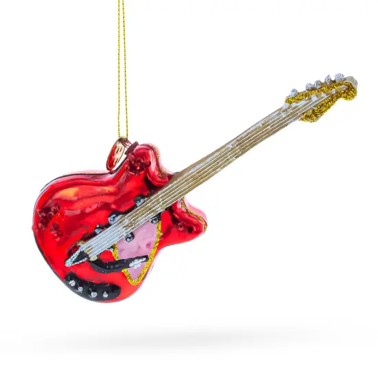 Red Electric Guitar Glass Christmas Ornament {1}