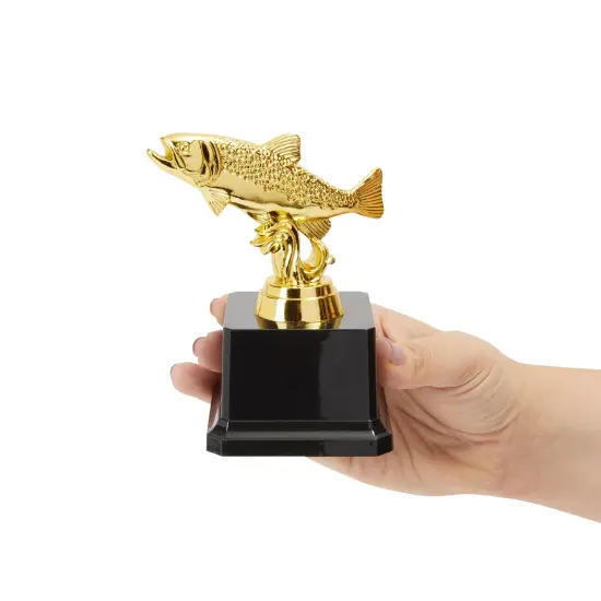 Juvale Small Golden Fishing Trophy Award for Ceremonies, Tournaments, Competitions, and Fish Derbies, Biggest Fish Trophy for Kids and Adults, Customizable Base for Personalized Engraving, 3x5 in {5}