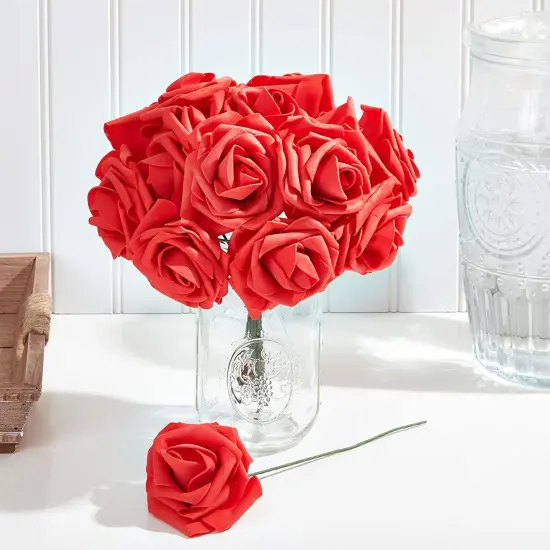 Bright Creations 3" Artificial Rose Flowers 60pcs Real Looking Fake Rose with Stem for DIY Wedding Bouquets and Bridal Shower, Red {3}