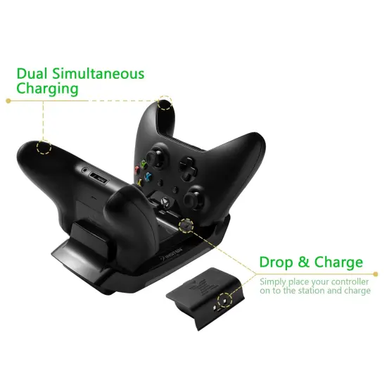 Insten Xbox One Controller Charging Station Stand with 2 Rechargeable Battery Pack Charger Dock and USB Cable for Xbox One / Xbox One S / One Elite / Xbox One X Black {2}