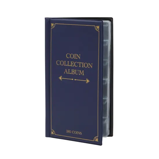 2 Pack Coin Collection Album, Holds Up To 180 Coins Each (6.5 x 11.4 inch, 10 Currency Pages, Dark Blue) {7}