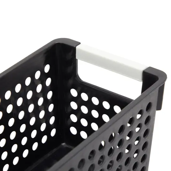 Farmlyn Creek 4-Pack Black Plastic Baskets for Organizing Bathroom, Laundry Room, Washroom or Playroom, Stylish and Sleek Versatile Small Plastic Baskets with Handles for Home Closet Organization {5}
