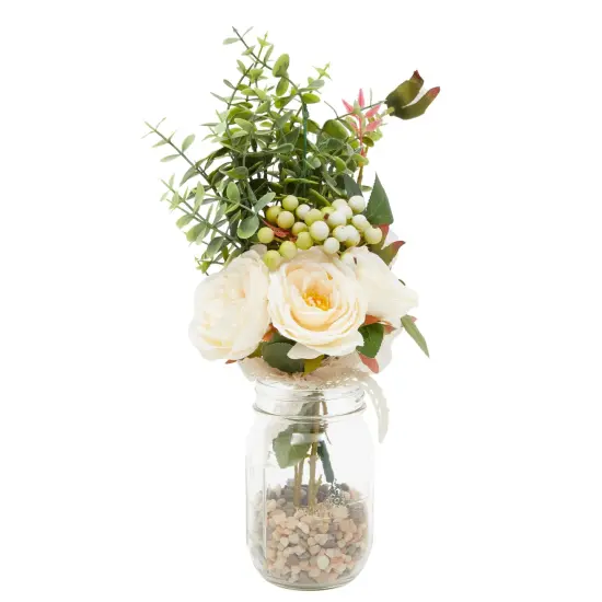 Champagne Silk Roses, Eucalyptus and Berry Bridal Bouquet, Wedding Centerpiece (15.7x7 In) Pink {5}