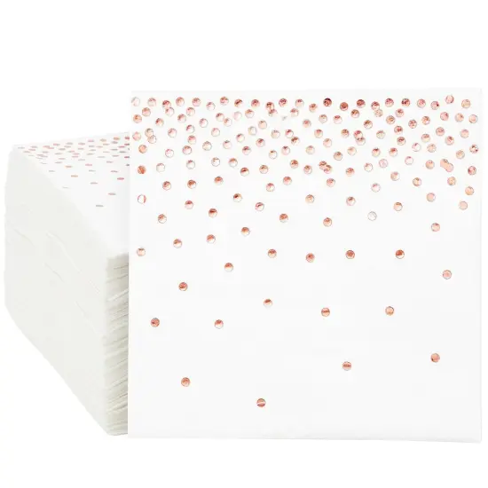 100-Pack Rose Gold Cocktail Napkins - Polka Dot Disposable Paper Napkins for Wedding Reception, Bridal Shower (3-Ply, 5x5 In) {1}