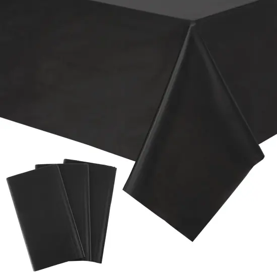 Juvale 3 Pack Black Plastic Tablecloth for Rectangle Tables, 54 x 108 Inches, Disposable Tablecloth Cover for Birthday, Halloween & Graduation Party Table Decorations {1}