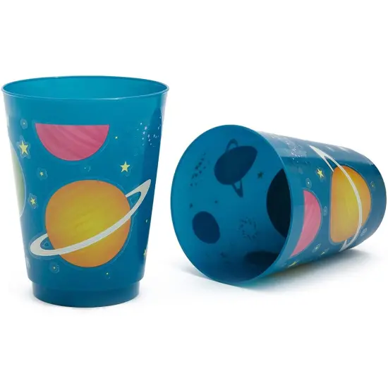16 Pack Plastic Outer Space Cups for Kids, Galaxy Party Favors for Birthday Party Supplies (16 oz) Blue {4}