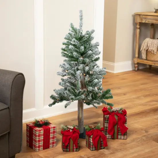 Northlight Pre-Lit Flocked Alpine Artificial Medium Christmas Tree - 3' - Clear Lights Green {1}