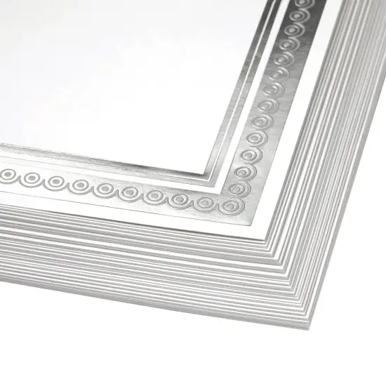 50 Sheets Silver Foil Certificate Paper for Printing - Customizable Blank Cardstock with Border for Graduation Diploma, Achievement Awards, Recognition Documents (8.5 x 11 in, White) {5}