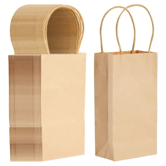 50-Pack Small Brown Gift Bags with Handles - Small Kraft Paper Bags for Birthday, Retail, Crafts (3.5x2.4x7 In) {1}