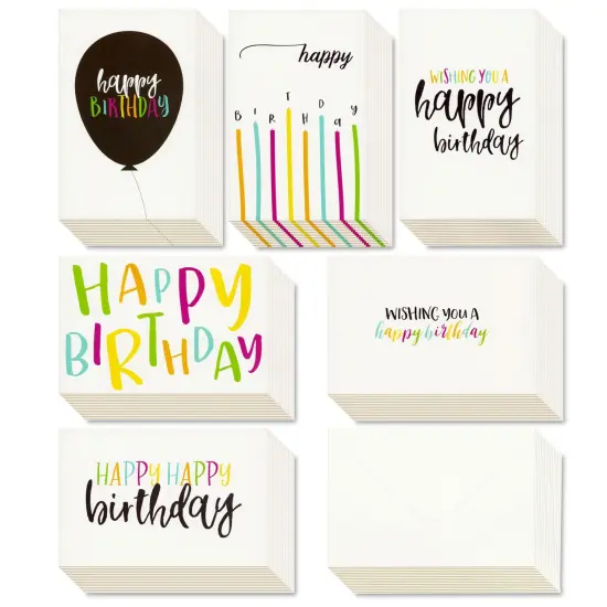 Best Paper Greetings Birthday Cards with Envelopes Bulk Box Set, 6 Assorted Colorful Designs for Work, Friends, Kids (4 x 6 In, 48 Pack) White {1}