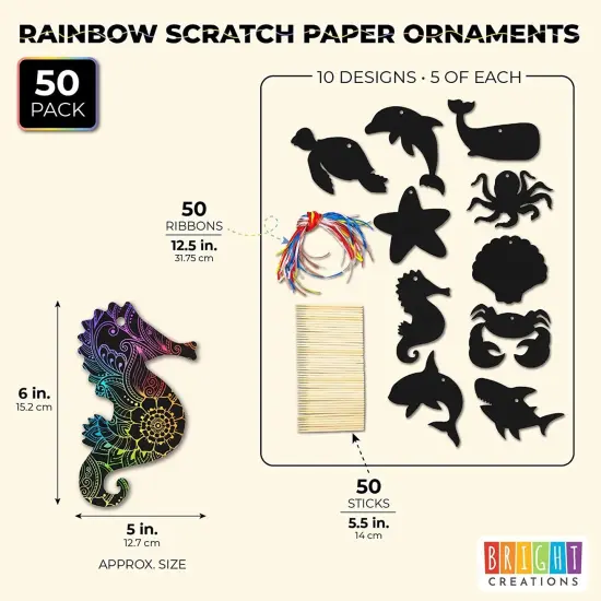 Bright Creations Rainbow Scratch Paper, Ocean Sea Animal Ornaments (50 Pack) Black {2}