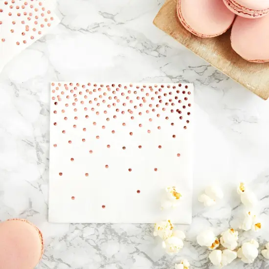 100-Pack Rose Gold Cocktail Napkins - Polka Dot Disposable Paper Napkins for Wedding Reception, Bridal Shower (3-Ply, 5x5 In) {3}