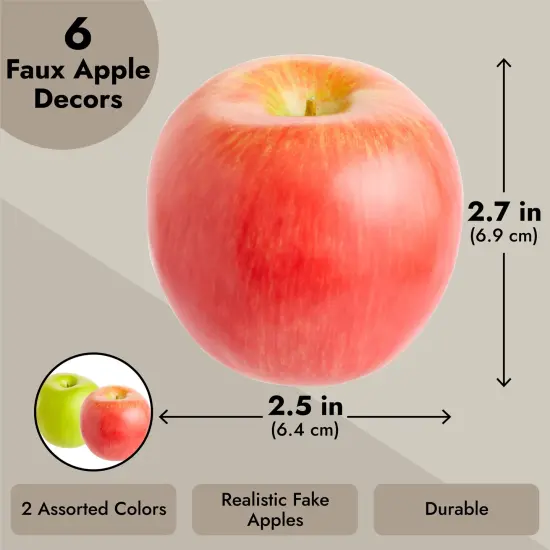 Artificial Fruit, Red and Green Fake Apples for Home Decor, Photography (2.5 In, 6 Pack) {3}