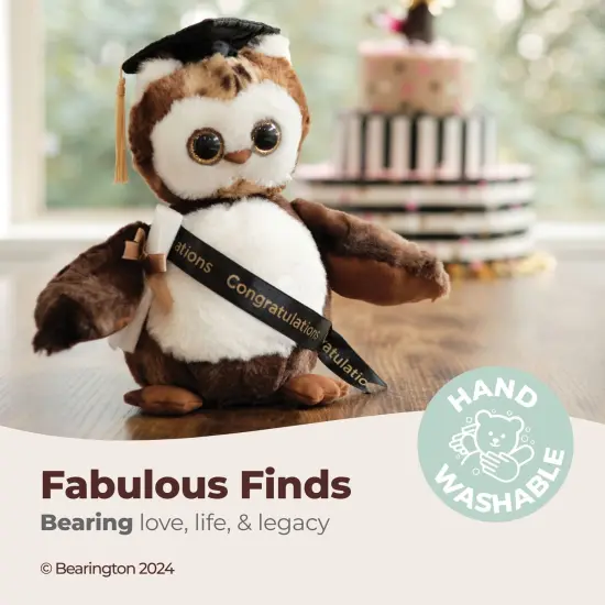 Bearington Wisdom Class of 2025 Graduation Plush Owl Stuffed Animal, Black Cap with Diploma & Sash, 8.5 Inch, For Ages 3-14 {3}