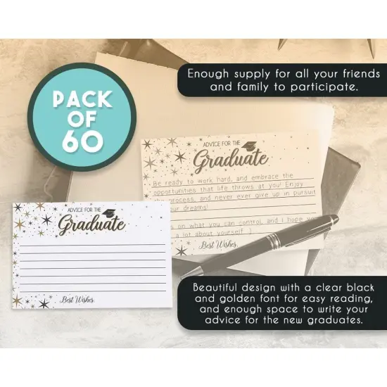 60 Pack Graduation Advice Cards, Advice for the Graduate Party Supplies, Class of 2025 Grad Advices Note Card (4x6 Inch) {5}