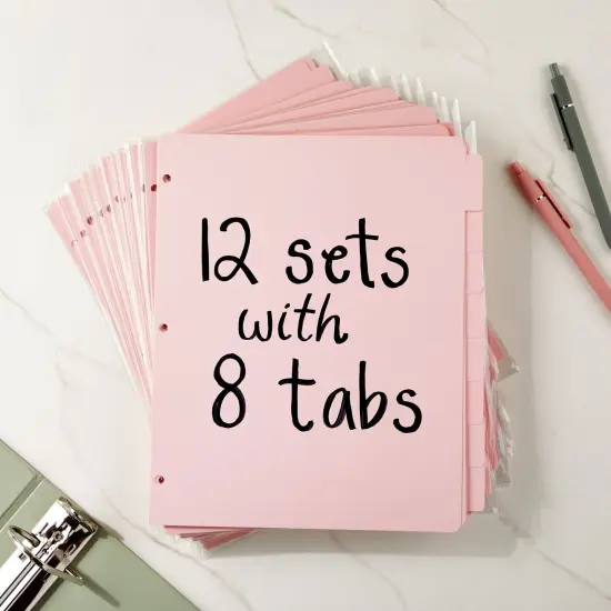 12 Sets Pink 8 Tab Dividers for 3 Ring Binder, Paper Binder Separators with Tabs, Bulk Pack of 96 Total Page Dividers for School, Work, Home, Office Supplies (Letter Size, 9.5x11 in) {3}