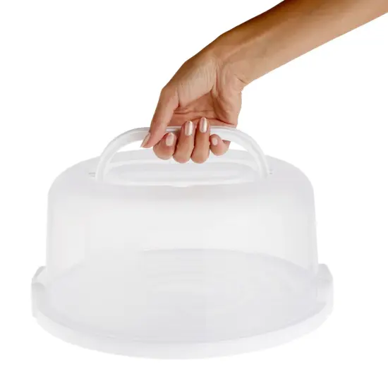 Round Cake Carrier with Lid and Handle, Dessert Container for Pie, Cupcakes (12 x 5.9 In) White {5}