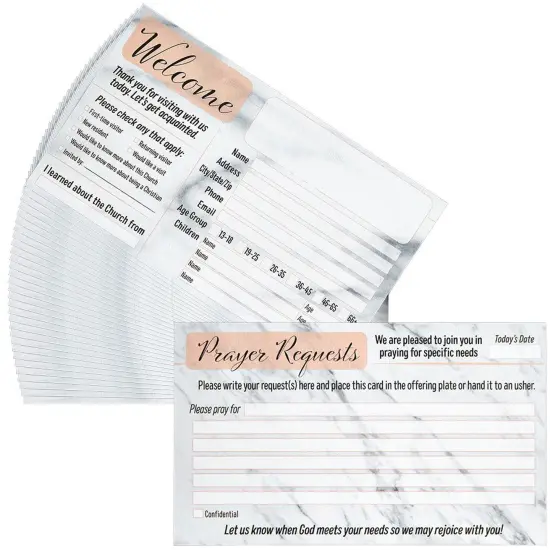 100 Pack Prayer Request and Welcome Cards for Church Visitors, Double Sided, Marble Designs (3 x 5 In) Multicolor {7}