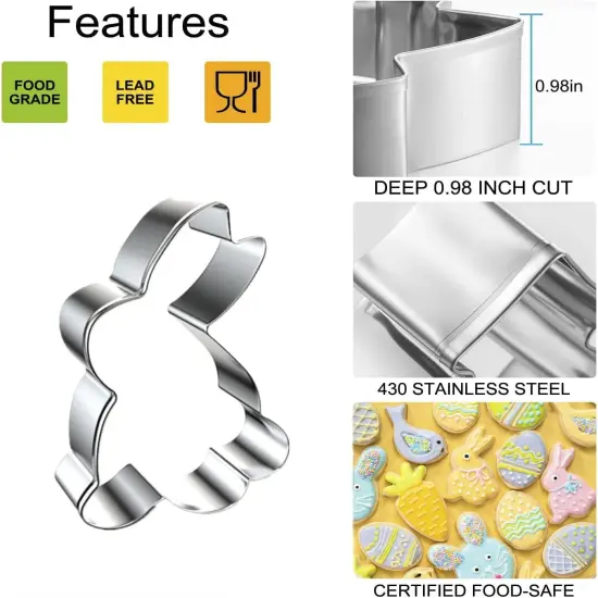 Easter Cookie Cutters, 5 Pieces Chick Carrot Egg Bunny Rabbite Shapes Metal Cookie Cutters Stainless Steel Sets Holiday Themed Baking Kit {5}