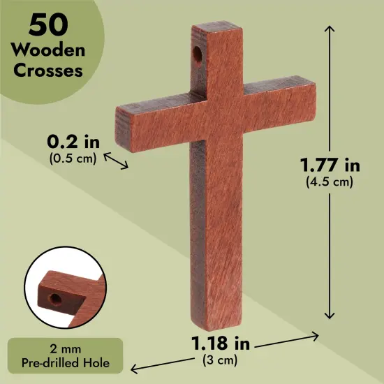 50 Pack Bulk Small Cross Set for Crafts, Wooden Cross Charms for Christian Baptism, Easter, First Communion, Rosary (1 x 2 In) {6}