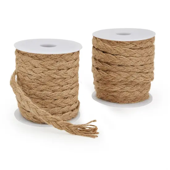 2 Rolls Natural Jute Rope Twine, Braided String for Crafts, Gifts, 10mm Thick (0.4 In x 26 Ft) Brown {7}